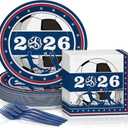 World Cup 2026 Soccer Party Decorations - 150Pcs Disposable Paper Plates and Napkins Party Supplies for Soccer Themed Birthday, Game Day Watch Parties, Fan Celebrations (For 50 Guests)