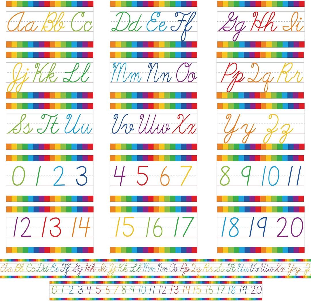 7 x 15 Pieces Cursive Alphabet Line Bulletin Board Set ABC Banner Alphabet Classroom Wall Strips Wall Decor for Pre-School Kindergarten Elementary Nursery Homeschool
