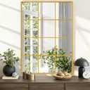 Window Mirrors for Wall Decor, Wall Mirror Decorative Window Pane 26"x18", Rectangular Metal Framed Wall Mounted Mirrors for Bedroom, Living Room, Entryway, Bathroom, Fireplace Gold
