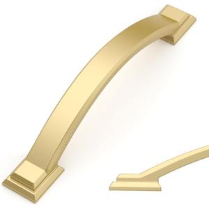 Amerdeco 10 Pack Brushed Gold Cabinet Pulls 4 Inch(102mm) Hole Centers, Handles for Kitchen Cabinet Hardware, Arch Cabinet Handles for Bathroom Dresser Drawer Handles ZH0016
