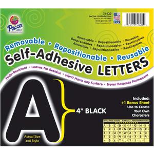 Pacon PAC51620 Self-Adhesive Letters - Removable, Repositionable, Reusable, 4", Black, 78 Pieces