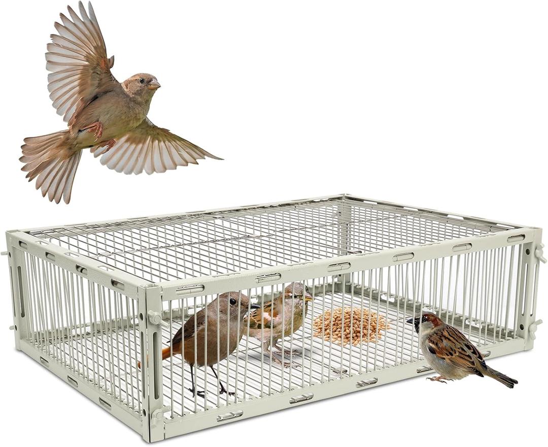 Universal Sparrow Trap Cage  Birds Trap Cage with Escape-Proof Design, One Way Bird Catcher Traps for Starlings, Quail, Cardinals and So On,Made from Rust-Resistant Metal for Long-Lasting Use (16.7"L x 12.0"W x 4.71"H)