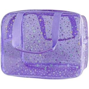 TotePrint 12”X5“X8” Portable 8L Purple Clear Makeup Bag Twinkle Star Toiletry Bag Waterproof Cosmetic Bag With Zipper & Handle for Concert Sports Events Travel Commuting Beach Essential