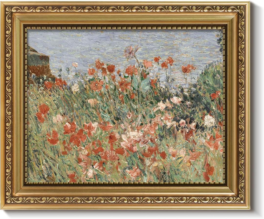 ARPEOTCY Vintage Gold Framed Wall Art, Retro Garden Shoals Sea Sky, 8x10 inch Small Canvas Prints Artwork with Antique Frame, Victorian Wall Paintings Decor for Living Room Bedroom Gallery Shelf