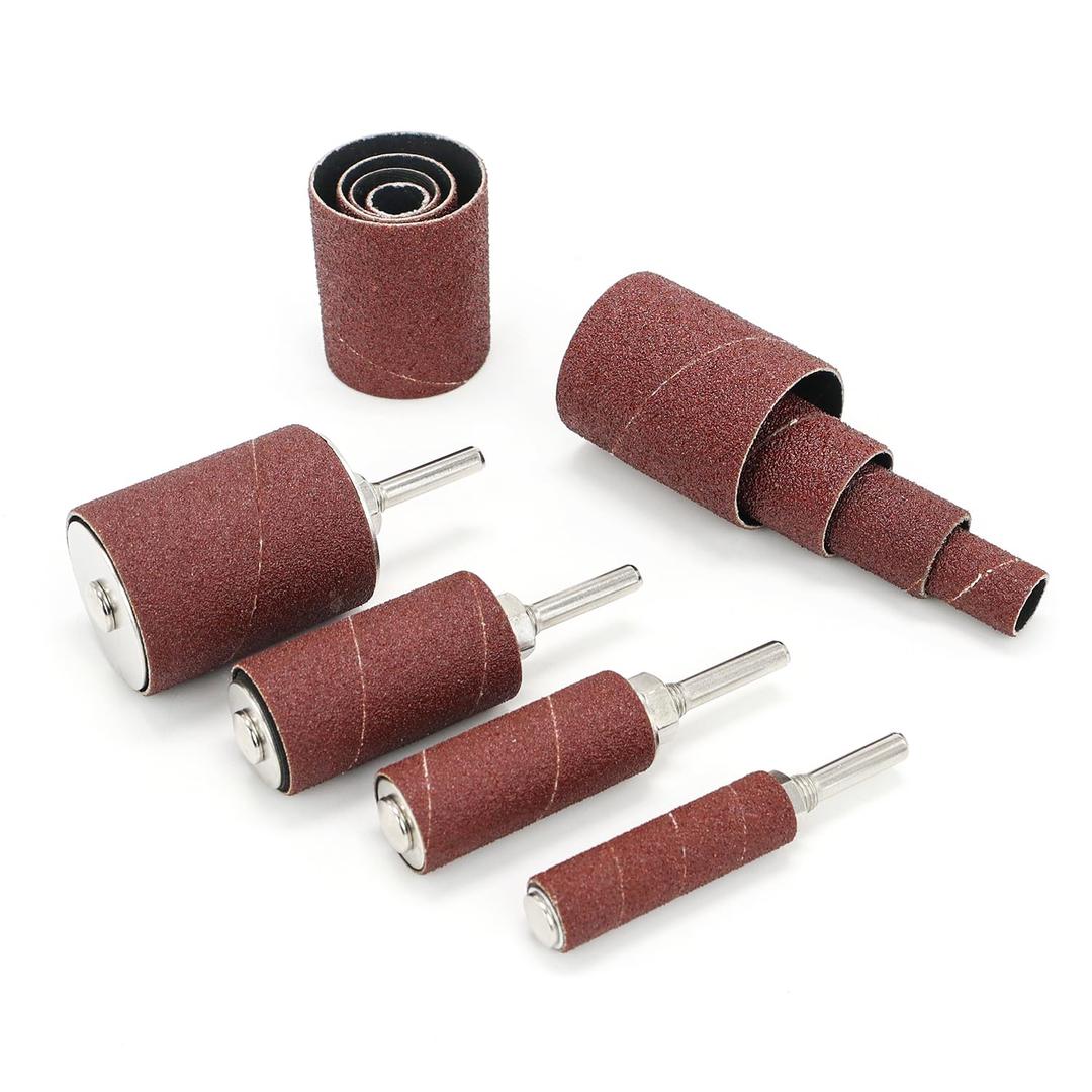 2Long Sanding Drums and Sleeves Set with 1/4Shank for Drill or Drill Press, Sanding Drum Kit for Sanding Smoothing Shaping Polishing Fiberglass Wood Metals, 60,80,120 Grit-16pack