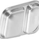 Angoily Stainless Steel Plate, 2 Grid Compartment Portion Control, Toddler Plate for Fruits, Snacks, Salads, Parties, Camping, Metal