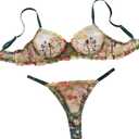 Sexy Floral Embroidered Flower Mesh Underwire Push Up Lingerie Set (Green, XL)