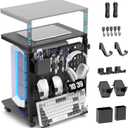 Computer Tower Stand with Pegboard Organizer, Height Adjustable 2-Tier PC Tower Shelf for Floor with Accessories, CPU Holder Cart with Locking Wheels for Most PC Gaming Home Office, 24.2-29.5"
