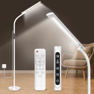 Light Therapy Lamp,10000 Lux Happy Therapy Light, Floor Sun Therapy Lamp with Remote & Touch Control & Adjustable Gooseneck for Reading/Office/Home (White)