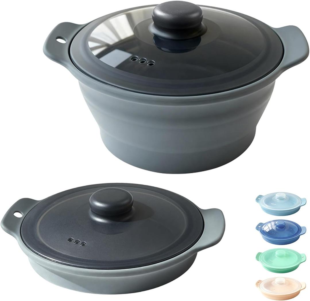42oz Silicone Microwave Steamer For Vegetables, Cooker For Microwave with Handle & Lid, Collapsible Steam Pot, Heat-Resistant Cooker with Steam Holes, BPA Free, Dishwasher Safe (Grey), 1 Pack