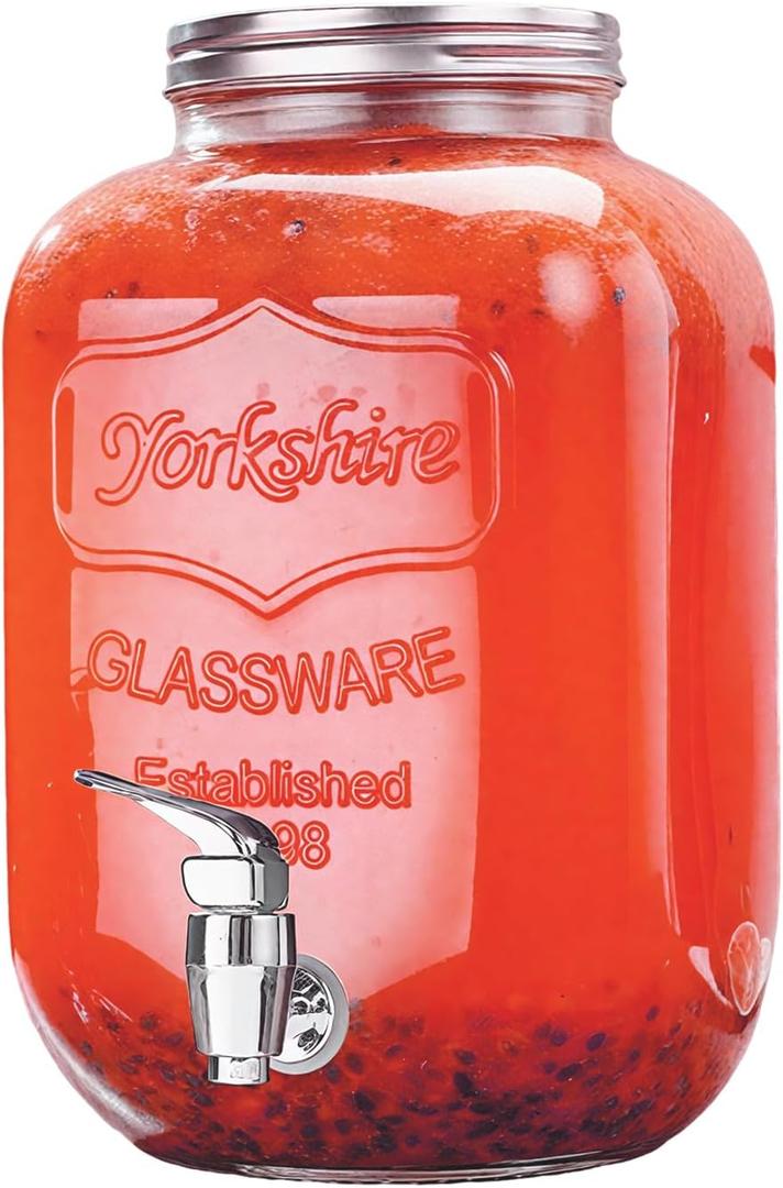 Glass Drink Dispenser 3.8L,Water Dispenser with Tap, Drink Dispenser for Party & Outdoor Use, Jug for Water, Juice,(BBQ, Picnic, Garden Party Essentials)