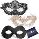 ForUnique Masquerade Masks for Couples – 3 Pack Gold & Black Venetian Style Lace Mask for Women and Men, Elegant Party Costume Masks for Mardi Gras, Halloween, Prom, Ball or Masquerade Party
