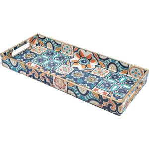 Bathroom Vanity Tray for Countertop, Small Plastic Toilet Tank Tray Versatile Storage & Organization Tray for Makeup, Perfume, Desk, Kitchen, Candles, 13.7"x6"x1.4", 35Boho2 (15multi2)