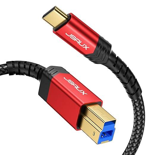 JSAUX USB B 3.0 to USB C Printer Cable 6.6ft, USB 3.0 Type B Cable Nylon Briaded Compatible with Docking Station, External Hard Drivers, Scanner and More
