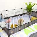 CHEGRON Guinea Pig Cages 8 Sq Ft Expandable C&C Cage Habitats for 2 Small Animal Pet Playpen Metal Grids Indoor Rabbit Fence Hedgehog Cage with PVC Bottom, 48 x 24 x 15.7 inch, 12 Panels (Grey-with Rope Liner)