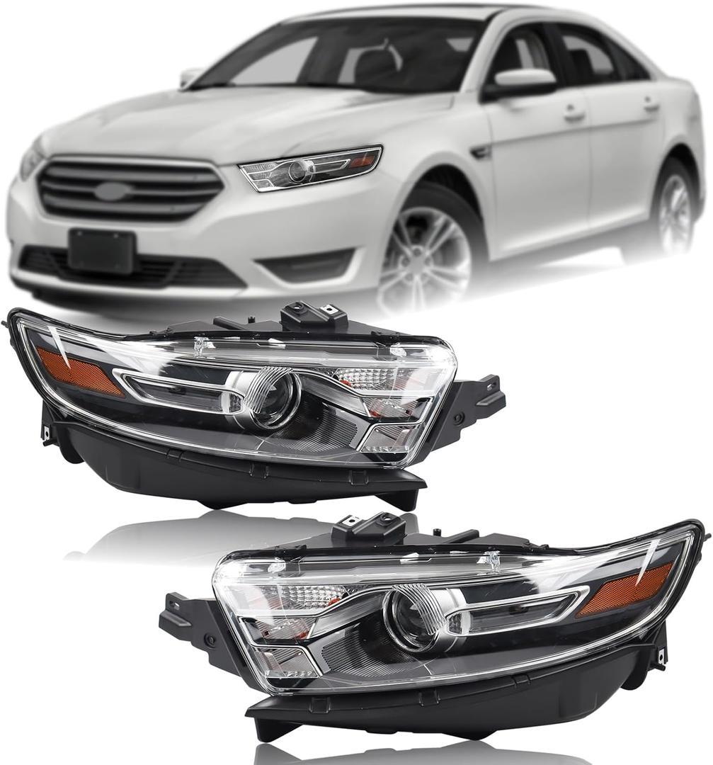 Duolctarms Halogen Type Chrome Pair Projector Headlights Headlamps Assembly Compatible for 2013-2019 Ford Taurus SE/SEL/SHO/Limited DG1Z13008U DG1Z13008Y