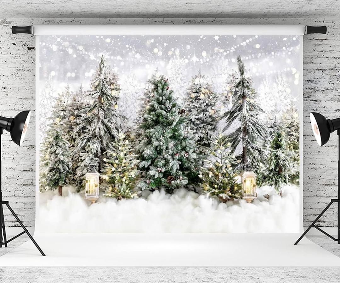 Kate 8×8ft Christmas Photo Backdrop Winter Christmas Tree Flashing White Snow Forest Christmas Party Decoration Portrait Photography Tomguncies Photos Video
