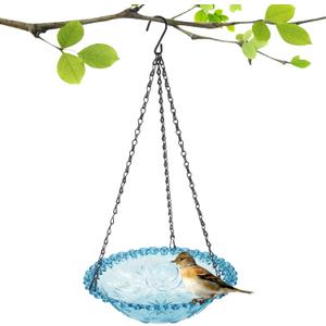 Lucky Farm Bird Bath Hanging Seed Feeder Garden Plate Hanging Tray for Wild Backyard Attracting Birds (Blue-Single Bath)