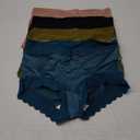 SOLY HUX Women's Satin Silk Briefs Scallop Trim No Show Underwear Lingerie Mid Rise Panties 4 Piece (Blue Pink Multi)