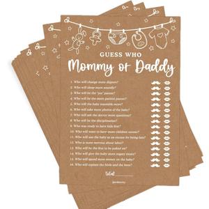 GardenCity Mommy or Daddy? Baby Shower Game, Baby Shower Games for Boy or Girl, 50 Cards, Kraft Minimalist