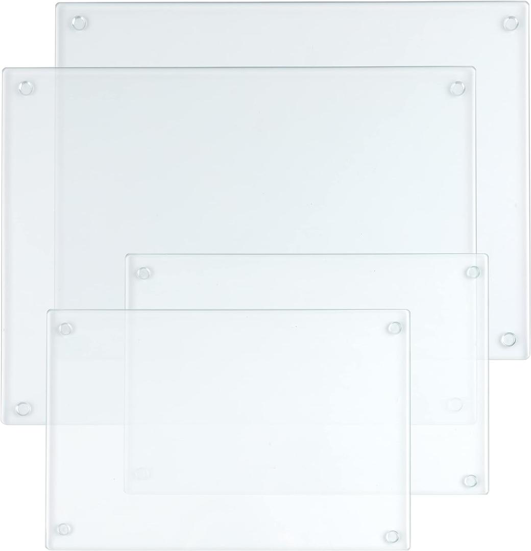 Hacaroa 4 Pack Tempered Glass Cutting Board with Rubber Feet, Rectangle Non-slip Chopping Board, Long Lasting Clear Glass Tray for Kitchen Countertop, Table, Shatter-Resistant, Heat-Resistant, 2 Size