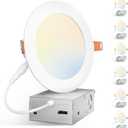 Amico 6 Pack 5 Inch 5CCT Ultra-Thin LED Canless Recessed Ceiling Light with Junction Box, 2700K/3000K/3500K/4000K/5000K Selectable, 11W=75W, 900LM High Brightness, Dimmable Wafer Downlight-ETL&FCC