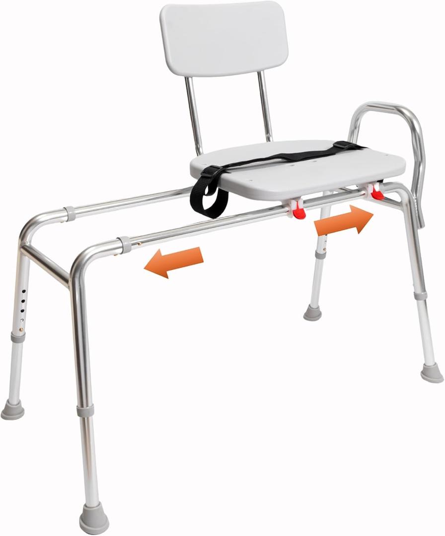 Sliding Tub Transfer Bench, for Elderly & Disabled, Shower Safety, 77211 | Eagle Health Supplies Tub Shower Chair, Heavy-Duty Capacity up to 400 LBs, Height Adjustable,Regular (Base Length: 39"-40") (Pack of 1)