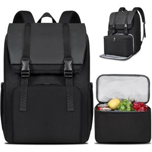 BERTASCHE Lunch Backpack, Laptop Backpack 15.6 inch w/Insulated Cooler Lunch box for Men Women, Vintage Work Backpack for College Business Commuter Travel (Black)