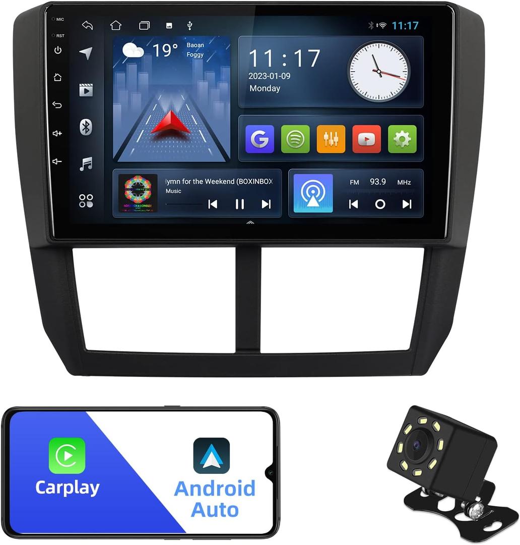 Android 10 Double Din Car Stereo for Subaru Forester 2008-2012 Impreza 2008-2011 with 9 Inch Touchscreen Radio Built-in Wireless Carplay/Android Auto/GPS/Bluetooth/FM/AUX-in/Steering Wheel Control