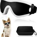 Dog Goggles Small Breed Dog Sunglasses with Adjustable for UV Protection Eyewear Doggy Doggie Puppy Glasses Anti-Fog Wind Dust Snowproof (White Frame Black Lens)
