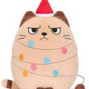 12 inch Christmas Cat Stuffed Animals Funny Xmas Plush Pillow Holiday Decoration Gifts for Cat Mom Lovers (Beige)