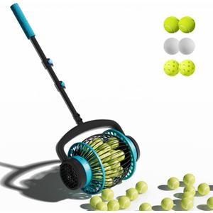Tennis Ball Hopper for 120 Balls, Tennis Ball Basket with Removable Storage Bag, Wheeled Tennis Ball Cart for Serve Training, Portable Pickleball Baseball Hopper Basket