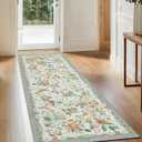 Amada 2x6 Washable Runner Rug, Non-Slip & Low-Profile Kitchen Area Rug with Durable Edge Binding, Boho Floral Pattern, Soft Long Entryway Runner Rugs for Bedroom & Hallway (Grey)