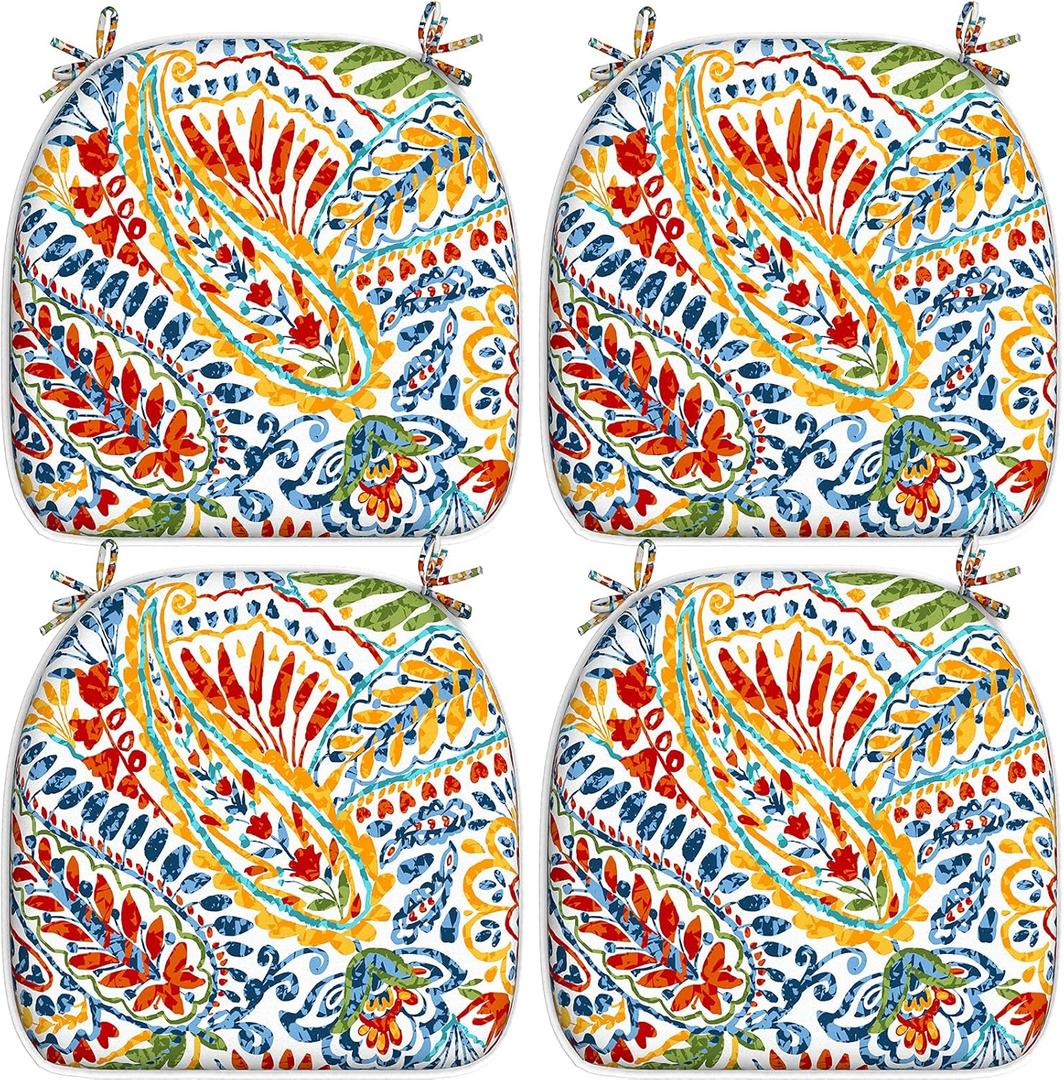 LVTXIII Indoor/Outdoor Chair Cushions Seat Cushions with Ties, Patio Chair Pads D16xW17 Inch for Patio Furniture Garden Home Office Decoration 4 Pack,Paisley Multi