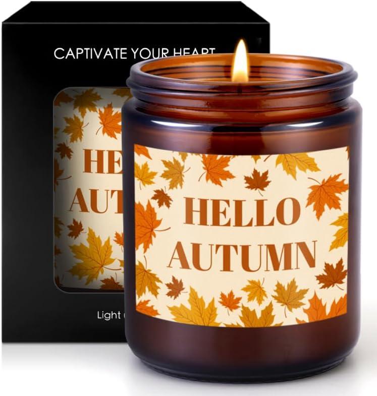 Autumn Scented Soy Candle Fall Decor Home Decoration Deal Bathroom Essentials Women Christian Gifts Room Bedroom Natural Non Toxic Halloween Decorative Cute Cozy Pet Safe Scented Candles for the Home