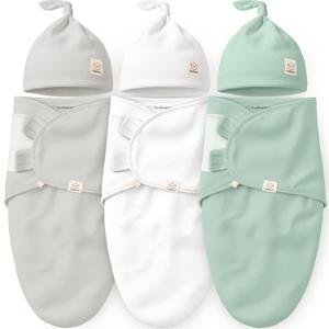 KeaBabies 3-Pack Organic Swaddles for Newborns Girls, Boys with Hats - Soft Cotton Baby Sleep Sacks 0-3 Months, Breathable Baby Hats and Swaddles 0-3 Months, Newborn Essentials Must Haves (Sage) (One Size)