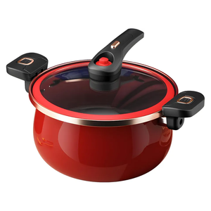 Nonstick Ceramic Coated Sauce Pan with Lid Black Crock Pot with Twist & Lock Handles, Micro Pressure Cooker Versatile Cookware for Stovetops, PFOA-Free Toxin-Free, Easy to Clean (RED, 5.5Quarts)