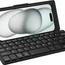 CACOE Wireless Keyboard with Stand, Mini Keyboard for Cell Phone, Ultra-Slim Portable, Foldable, Dual-Channel QWERTY with Stand Holder for Smartphone and More iOS Android Windows, Black