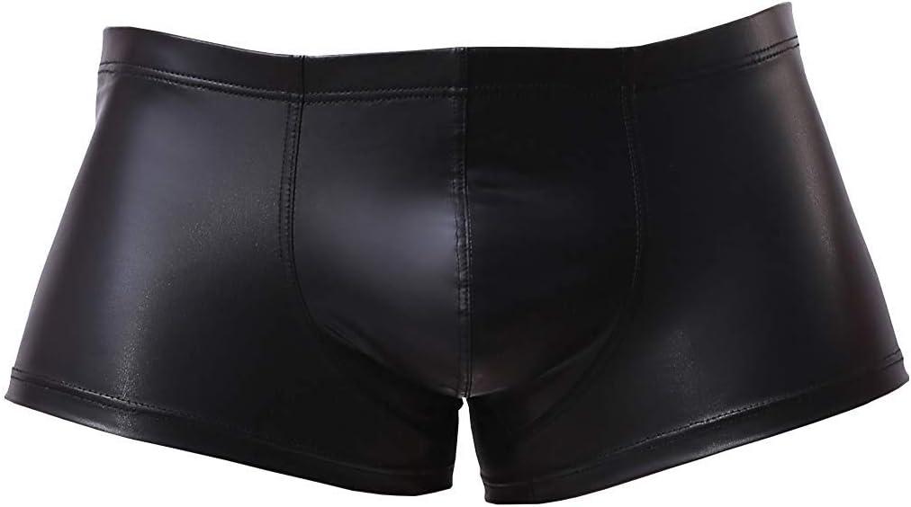 Mens Imitation Leather Underwear Sexs Boxer Briefs (Black, XL)