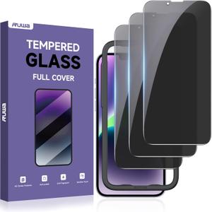 ruwa Privacy Screen Protector for iPhone 13/13 Pro/14 [3-Pack][6.1 Inch] Display Tempered Glass Film with Easy Installation Frame, Ultra HD, 9H Hardness, Scratch Resistant, Case Friendly (for iPhone 13/13 Pro/14-6.1 Inch, Privacy 3-Pack)