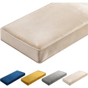 Wenqik Bench Cushions 48x18x4 Inch Window Seat Cushions for Indoor Furniture Velvet Kitchen Dining Bay Seat Tufted Porch Swing Thicken Bench Pad Memory Foam(Beige) (Ivory White)