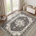 Washable Area Rugs 5X7: Vintage Non-Slip Stain Resistant for Living Room Rug Soft Large Carpet for Bedroom Dining Room Home Office(Black and Cream)