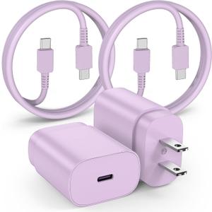 For Samsung Galaxy Super Fast Charging Cord Type C Charger, 25w Android Phone Charger Block &3ft USBC to USB-C Cable for Galaxy S25/S24 Ultra/S24 S23 S22 S21 S20 (Ultra/Plus),iPad Pro/Air/Mini 2Pack (Purple)