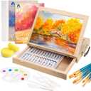 Painting Supplies Set, 49 Pieces Watercolor Painting Kit with Wooden Tabletop Easel, Includes Watercolor Paints, Brushes, Palette, Canvas Panels and Painting Pads, for Artists, Student, Adults, Kids