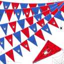 Tiamon 5 Pcs Spider Web Birthday Party Decorations Spider Theme Birthday Triangle 49.2 ft Flag Red Black Blue Pennant Banner Garland Streamer for Baby Shower Cartoon Movie Party Supply