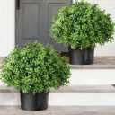 Set of 2 Artificial Boxwood Topiary Ball Trees - UV Resistant Faux Boxwood Potted Plants, Spring Summer Greenery Fake Bushes for Front Door Farmhouse Garden Porch Outdoor Decor