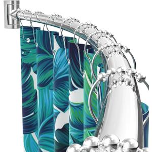 Curved Shower Curtain Rod For Bathroom 38-72 Inches, Adjustable Length, Curved Shower Rod, Metal Rods&Brackets, Round Shower Curtain Rods, Rotate Bracket For Large Shower Space, Need Drilling, Chrome