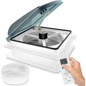 Kohree 14" RV Vent Fan 10 Speed Reversible: 12V Super Quiet RV Roof Vent Fan for Camper Trailer Bathroom, RV Exhaust Fan with Remote Control, Temperature & Rain Sensor, Removable Screen, Green