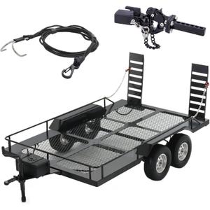 1/10 RC Trailer with Hitch Mount Receiver & Hauling Ropes for Crawler Cars Axial SCX10 D90 Wrangler TRX4 TRX6 Redcat GEN8