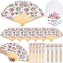 CroBlissful 25 Sets Tea Party Bridal Shower Favors for Guests Teapot Bamboo Folded Hand Fan with Gift Bag Thank You Tag with Rope Tea Party Favors Bridal Shower Party Wedding Souvenirs for Woman